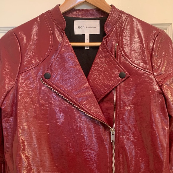 BCBGeneration | Red Vegan Leather Moto Jacket Y2K Bikercore Cropped | Size XS - Picture 3 of 10